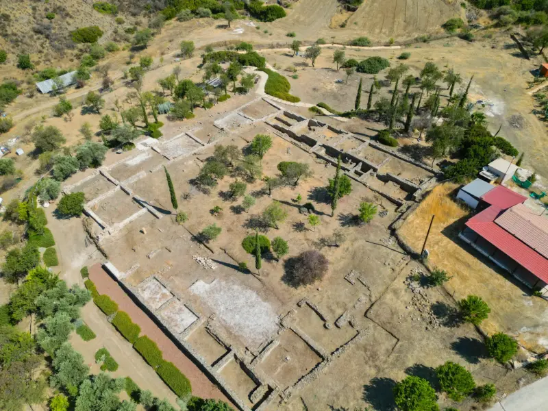 Aerial view of the excavated Ancient Site Avli in Pano Pyrgos