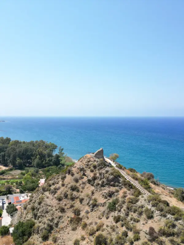 Stairway leading up to the medieval tower on Trulli hill, Kato Pyrgos